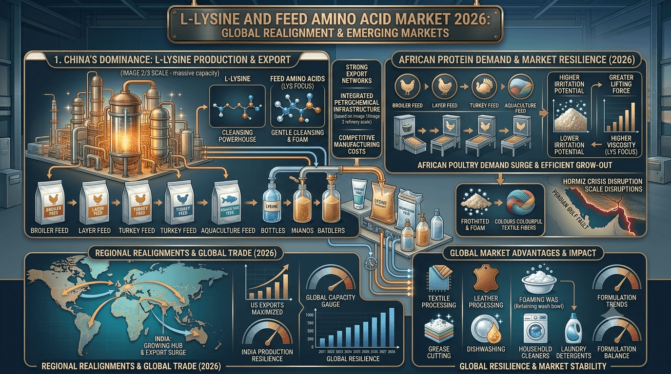 Thị trường axit amin L-Lysine và thức ăn chăn nuôi 2026: Sự thống trị của Trung Quốc và nhu cầu protein châu Phi