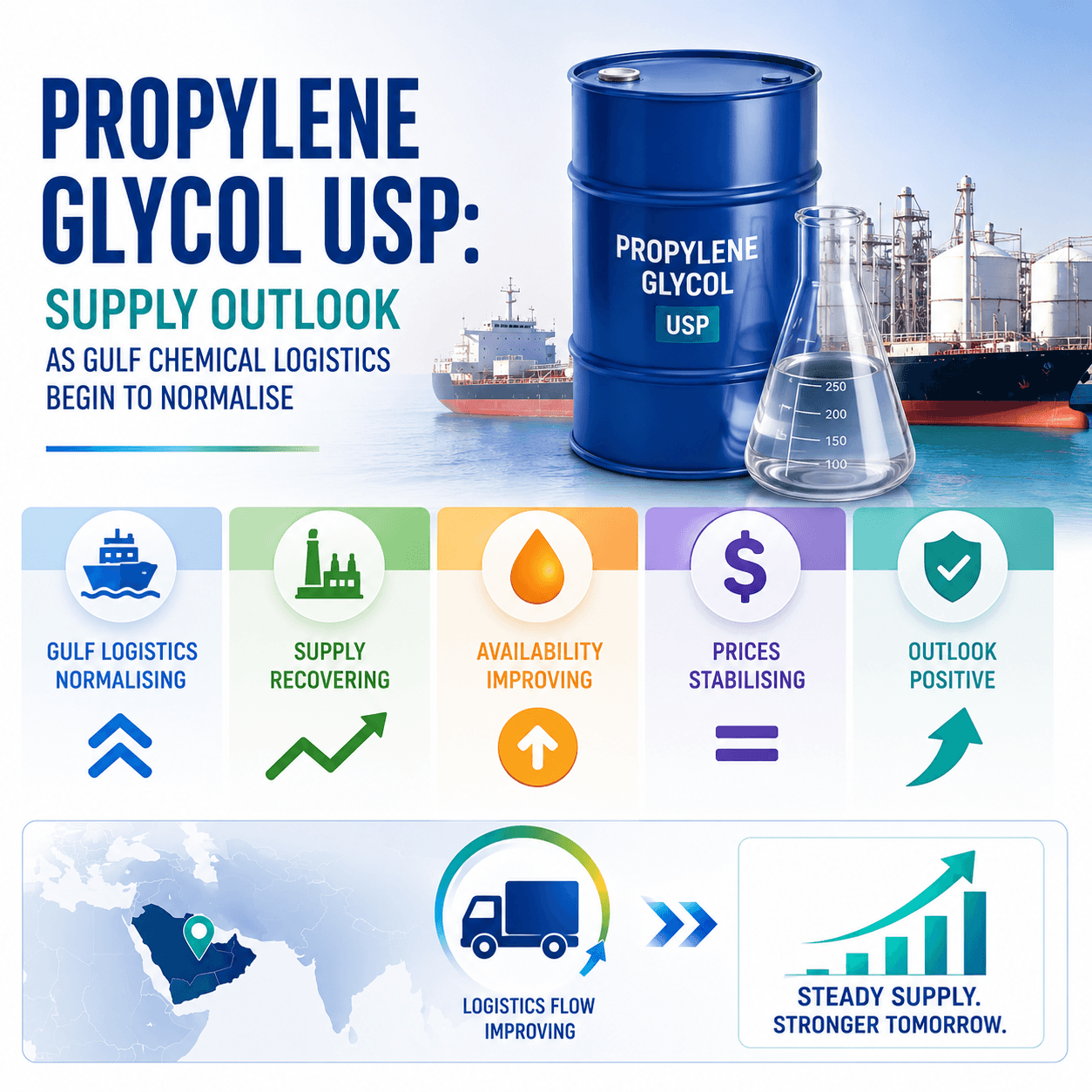Propylene Glycol USP: Triển vọng cung cấp khi Hậu cần hóa chất vùng Vịnh bắt đầu bình thường hóa